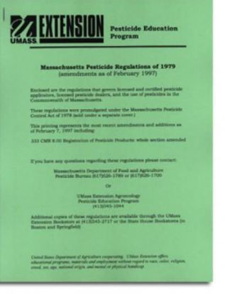 Picture of (A3) Massachusetts Pesticide Regulations (revised October 2016)   Also available as a free download.  Copy and paste: https://www.mass.gov/law-library/333-cmr
